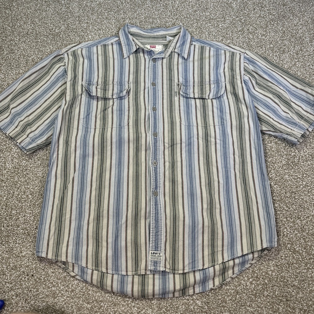 Vintage Levi SILVERTAB Button Up Shirt Striped Vintage Boxy Loose Style Size L